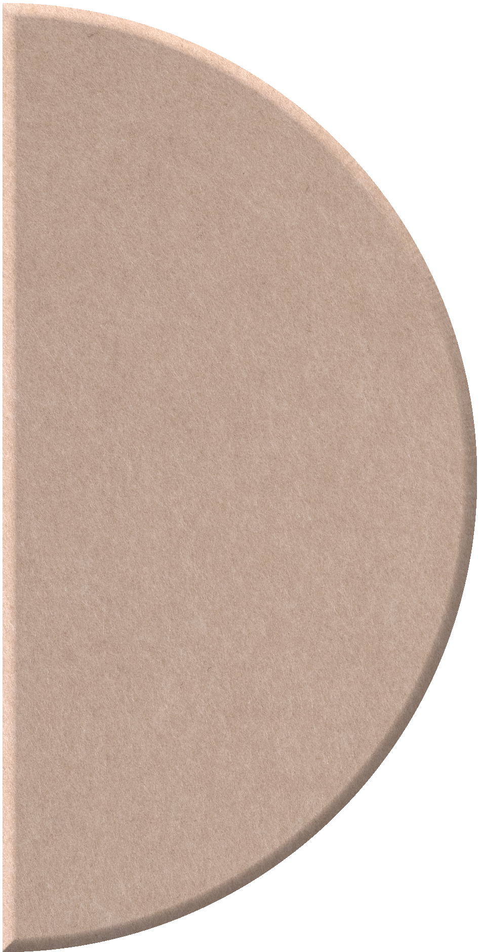 Beige half-circle tile with curved edge and matte textured surface.