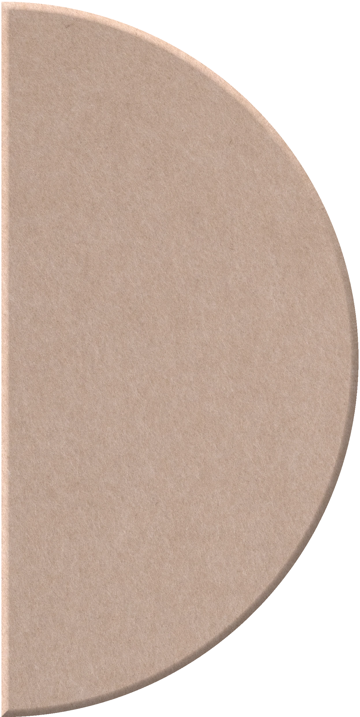 Beige half-circle tile with matte finish and curved edge detail.