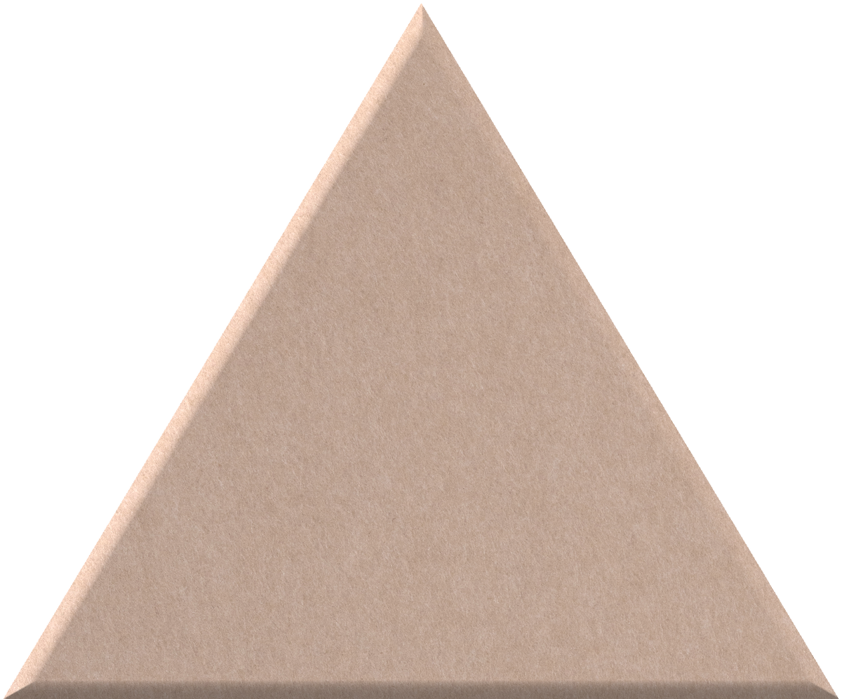 Beige triangle tile with beveled edges and matte finish.