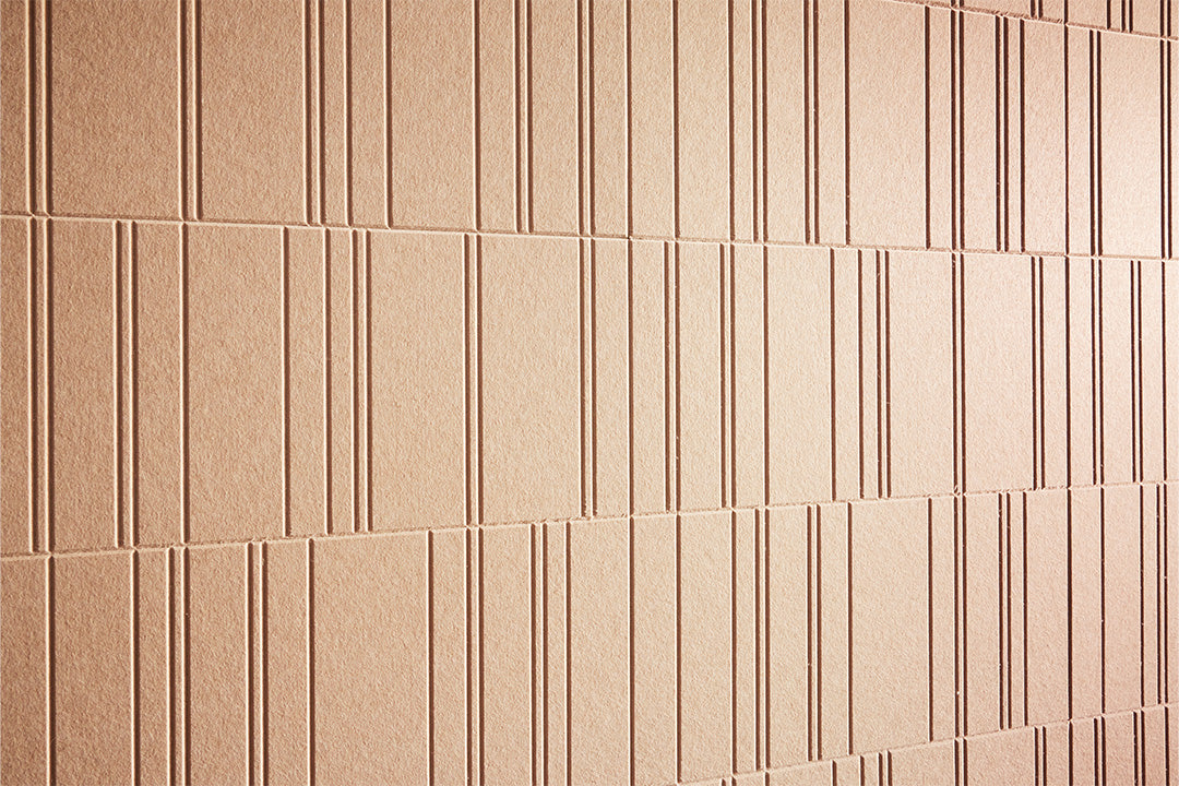 Beige acoustic wall panel with horizontal grooves