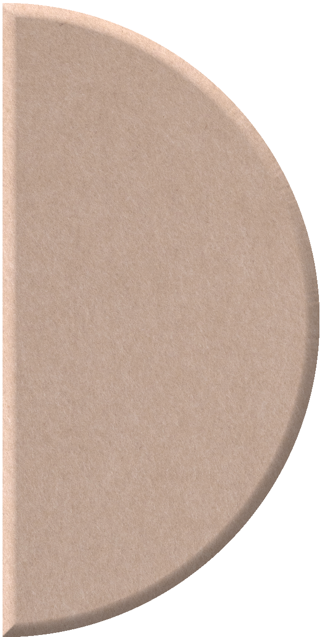 Beige half circle tile with curved surface and matte finish shown at angle.
