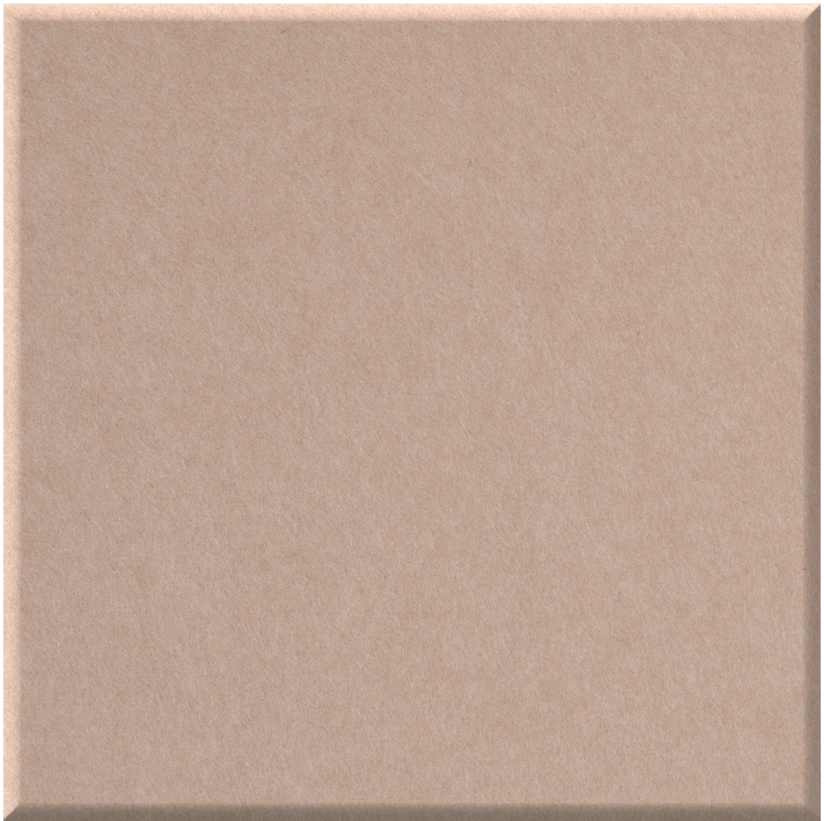 Beige square tile with matte finish and beveled edge detail.