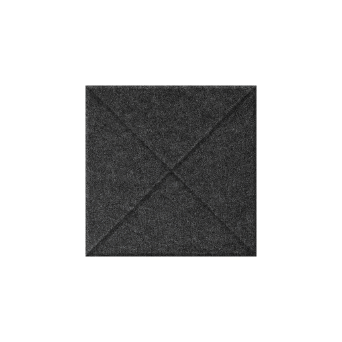 A square dark gray felt or fabric panel with stitched diagonal lines forming an X pattern, centered on a plain white background.
