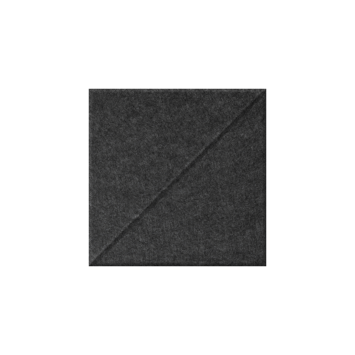 A square dark charcoal gray fabric sample with a diagonal stitched seam, centered on a plain white background.