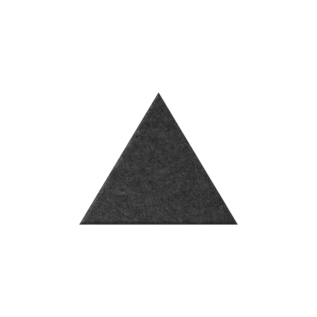 A dark charcoal gray felt triangle centered on a plain white background.