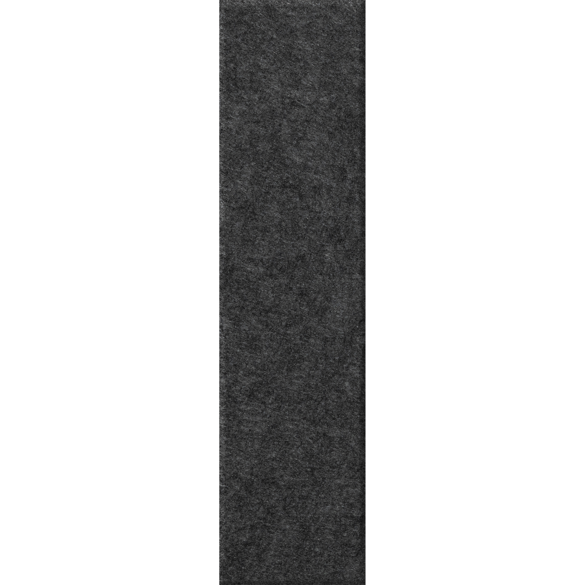 A dark charcoal gray textured fabric or carpet sample shown as a tall vertical rectangle on a white background.