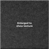 A close-up of a dark charcoal gray textured material with the centered text 'Enlarged to show texture' in white.