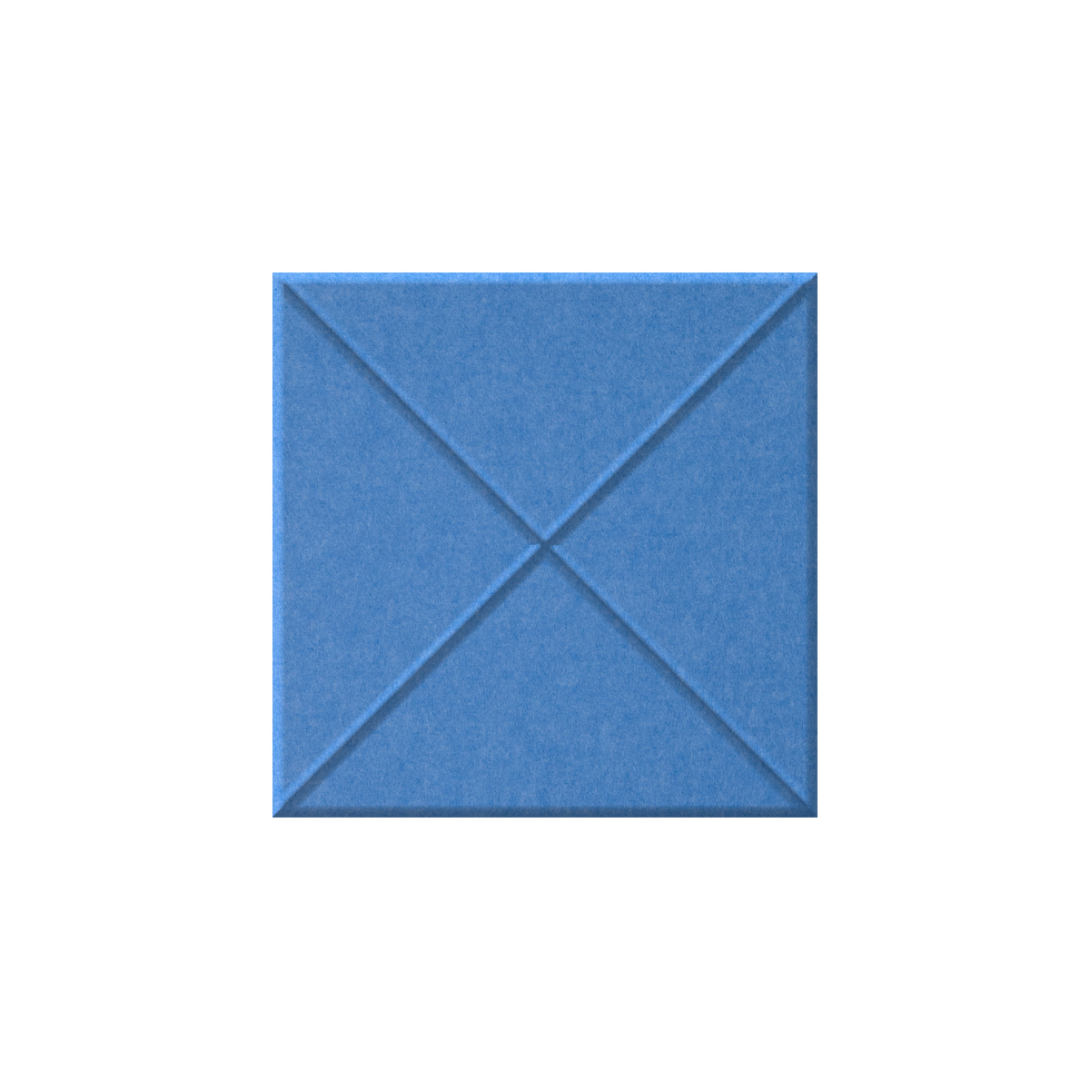 A square blue textured panel or tile with a stitched diagonal cross design, centered on a plain white background.