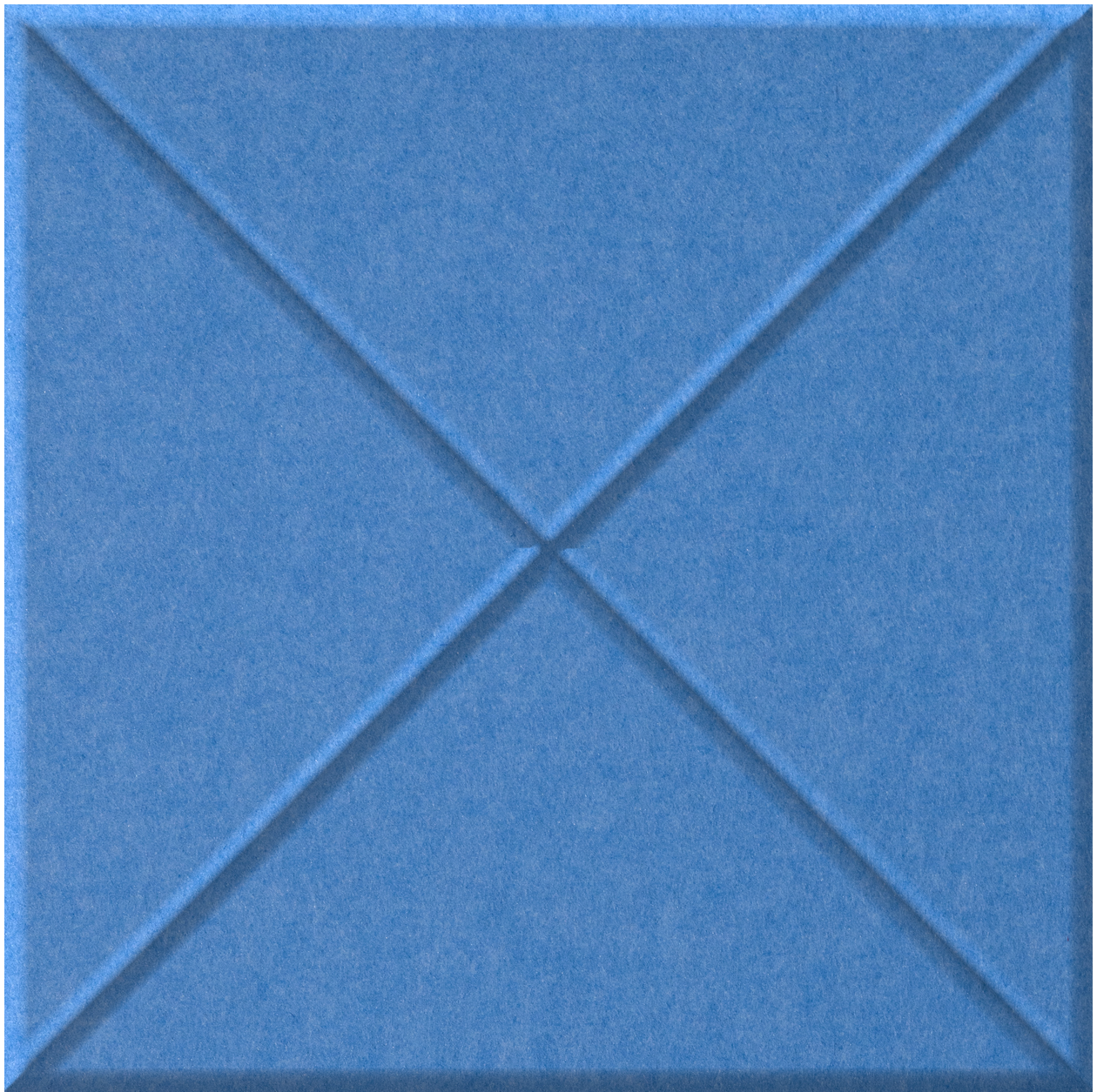 Blue tile with embossed cross pattern dividing the surface into four triangular sections.