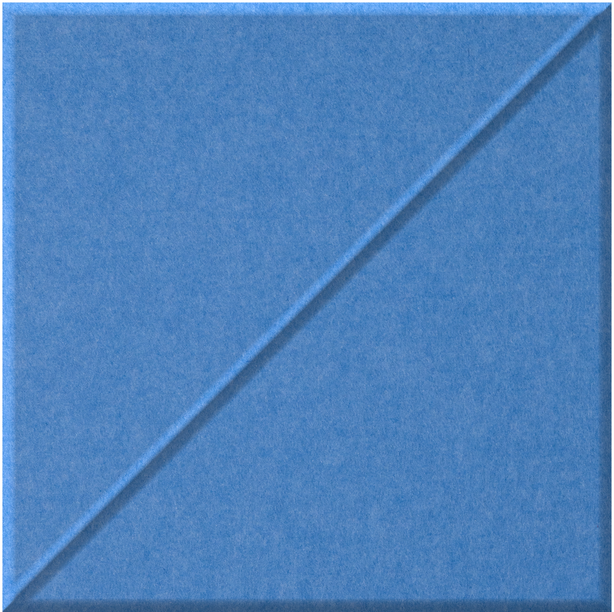 Blue ceramic tile with diagonal slash groove running from upper left to lower right.