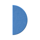 A blue semicircle-shaped felt or fabric piece with a textured surface, isolated on a solid white background.