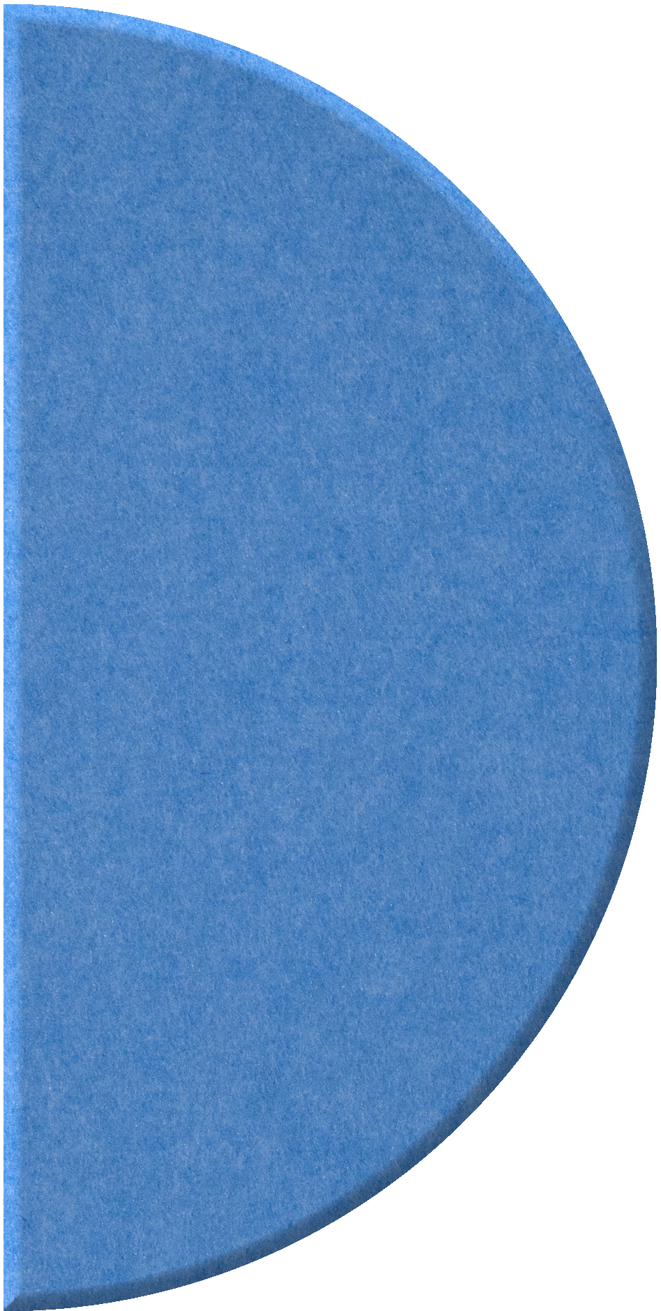Blue half-circle tile with smooth curved edge and flat straight side.