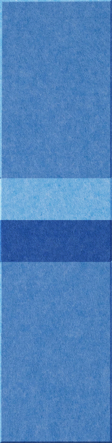 Vertical stacked tiles in varying shades of blue with textured surfaces, ranging from light to dark blue.