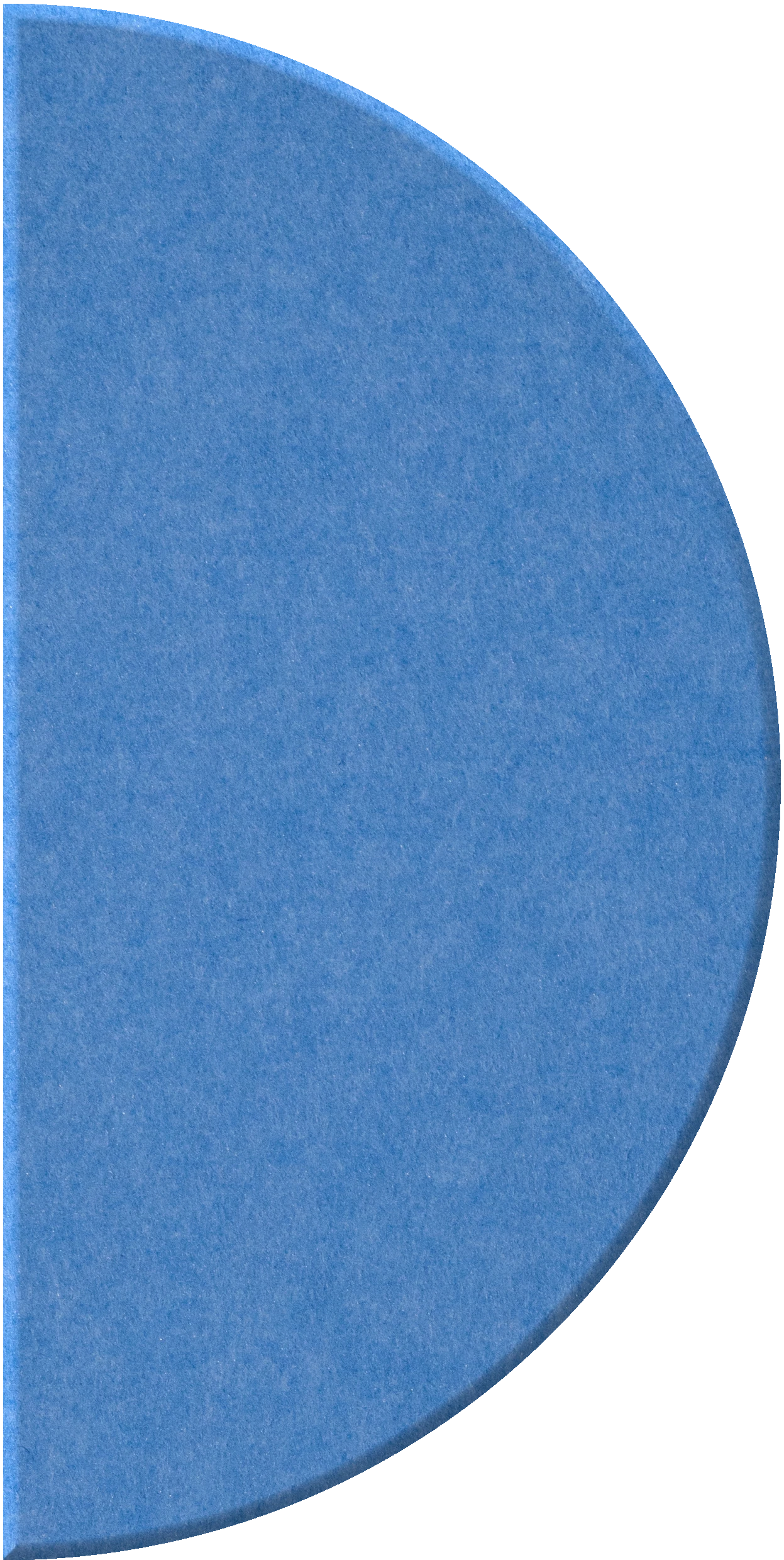 Blue half-circle tile with textured surface and curved edge.