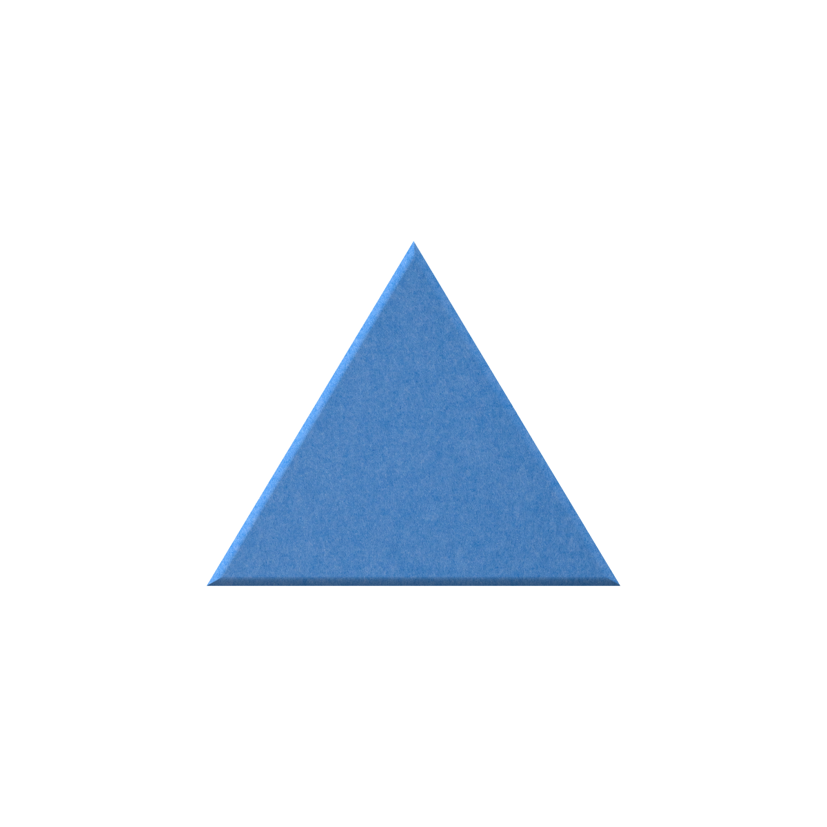 A blue triangular foam wedge or acoustic insert on a solid white background.