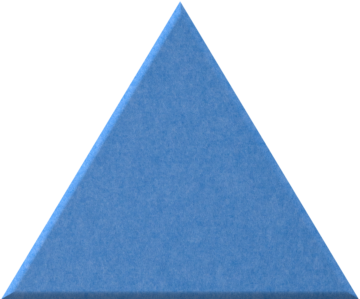 Blue triangle tile with textured matte surface and beveled edges.