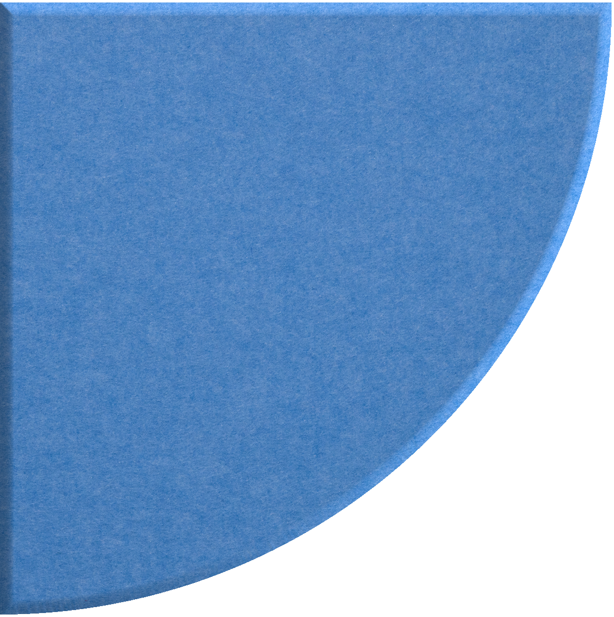 Blue quarter circle tile with curved edge and textured surface.