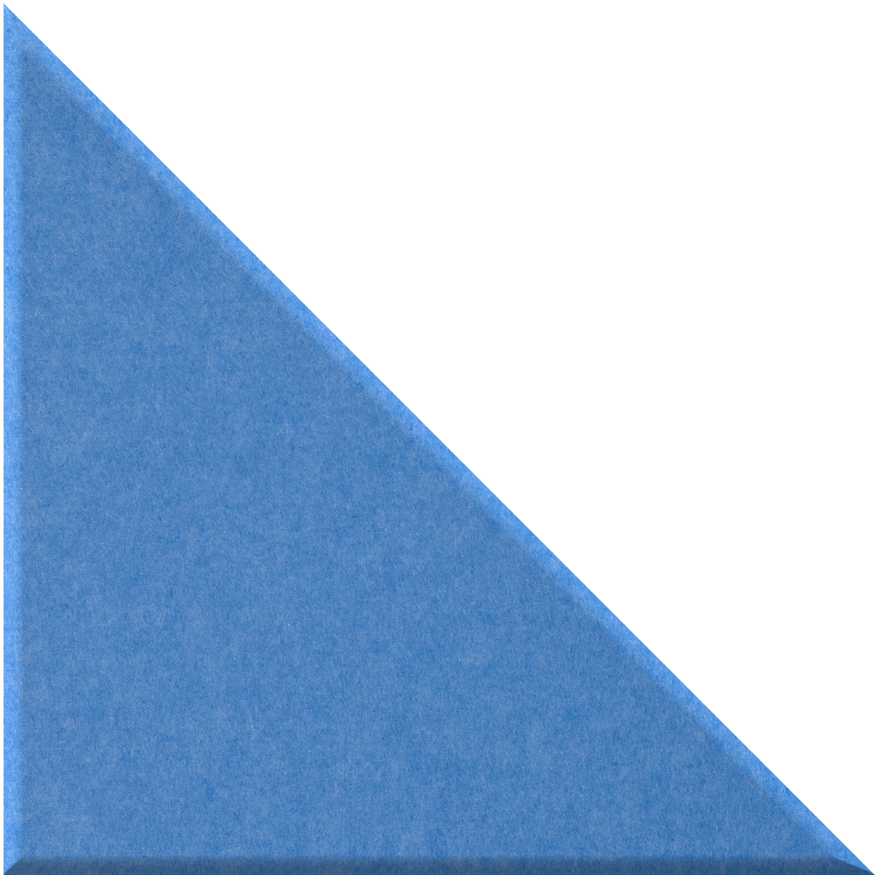 Blue right-angled triangle tile with textured surface.