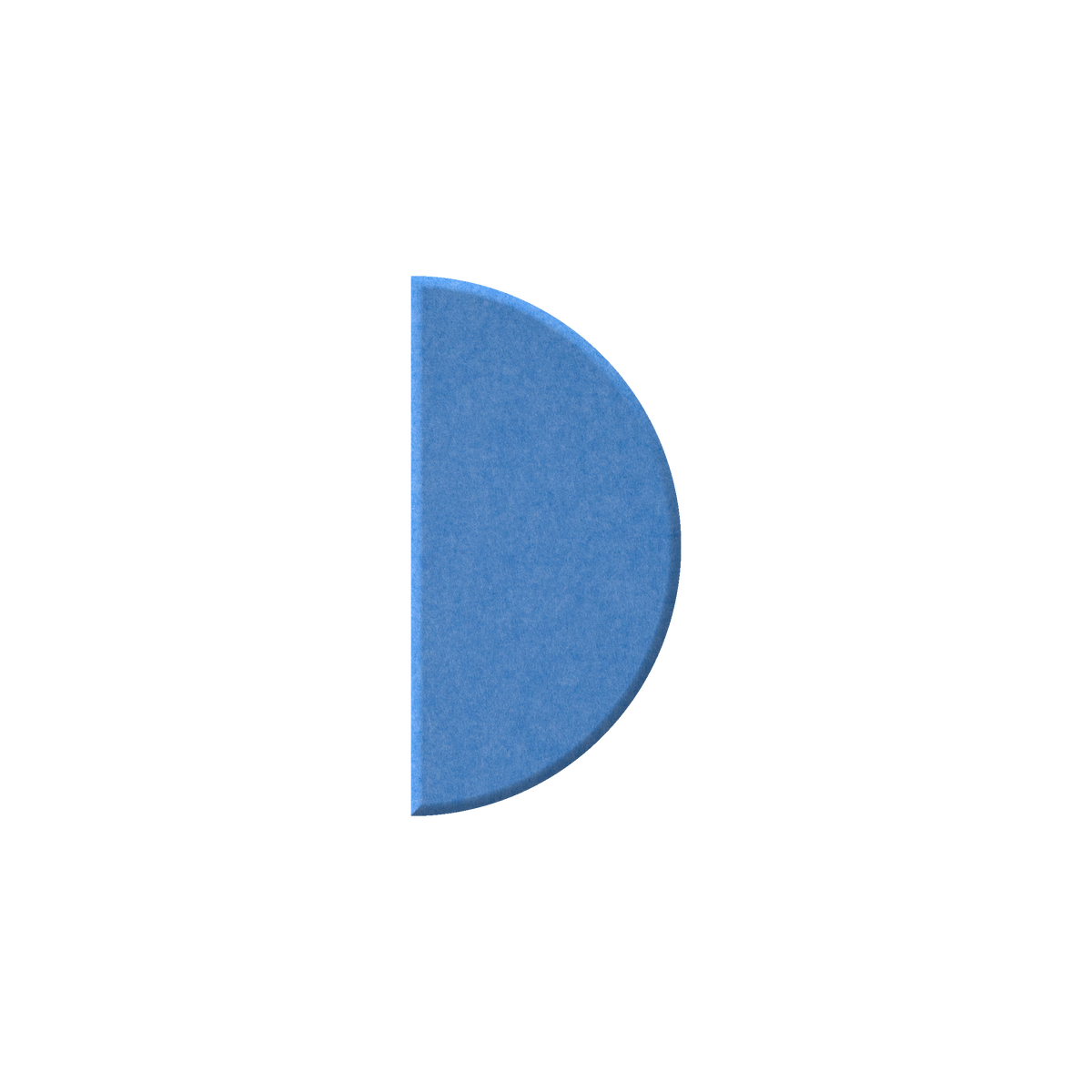 A blue semicircle shape with a textured surface on a plain white background.