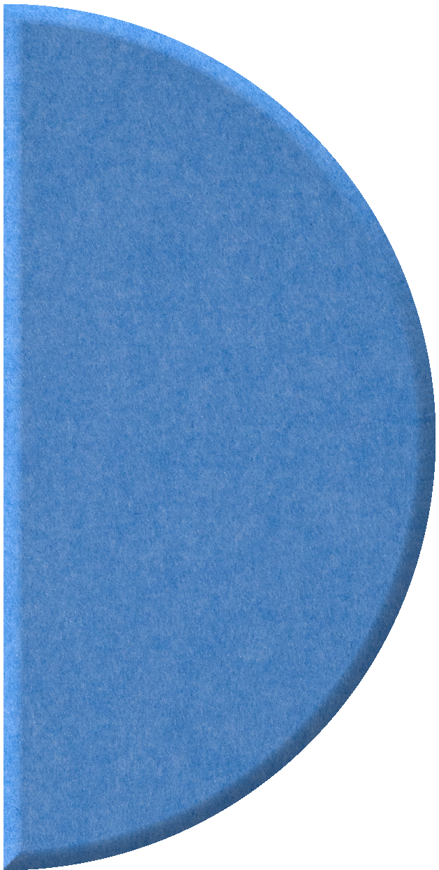 Blue half-circle tile with curved edge and textured surface shown from angled perspective.