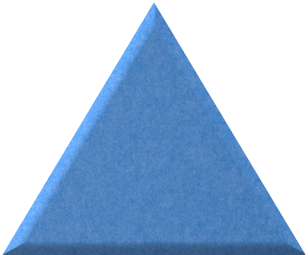 Blue triangle tile with textured surface and three-dimensional depth.