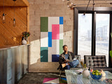 Colorful abstract panel on the wall.