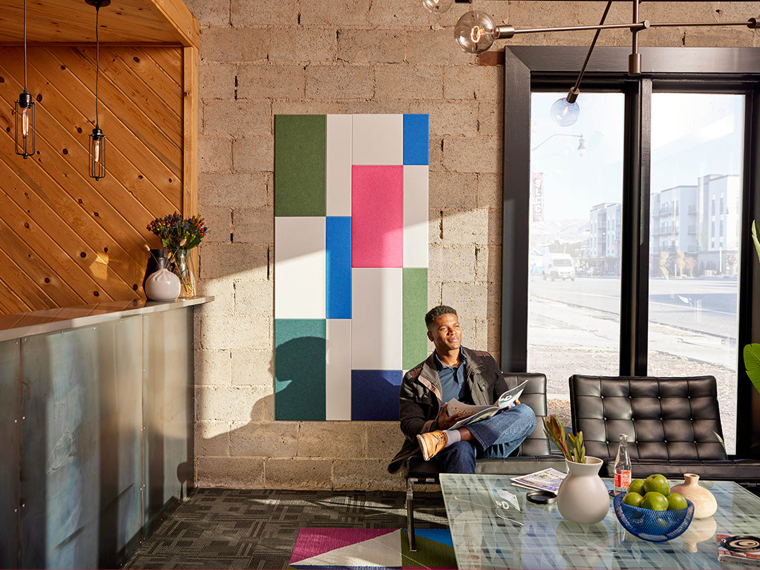 Colorful abstract panel on the wall.