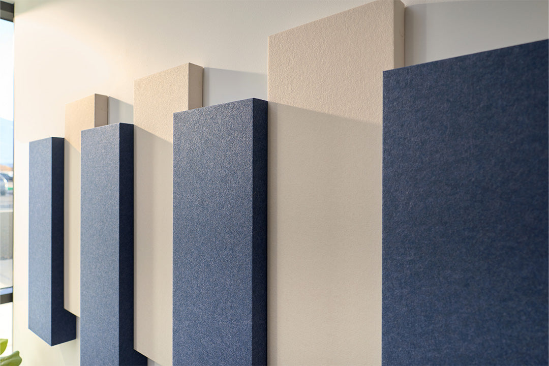 Acoustic panels in various colors on a wall