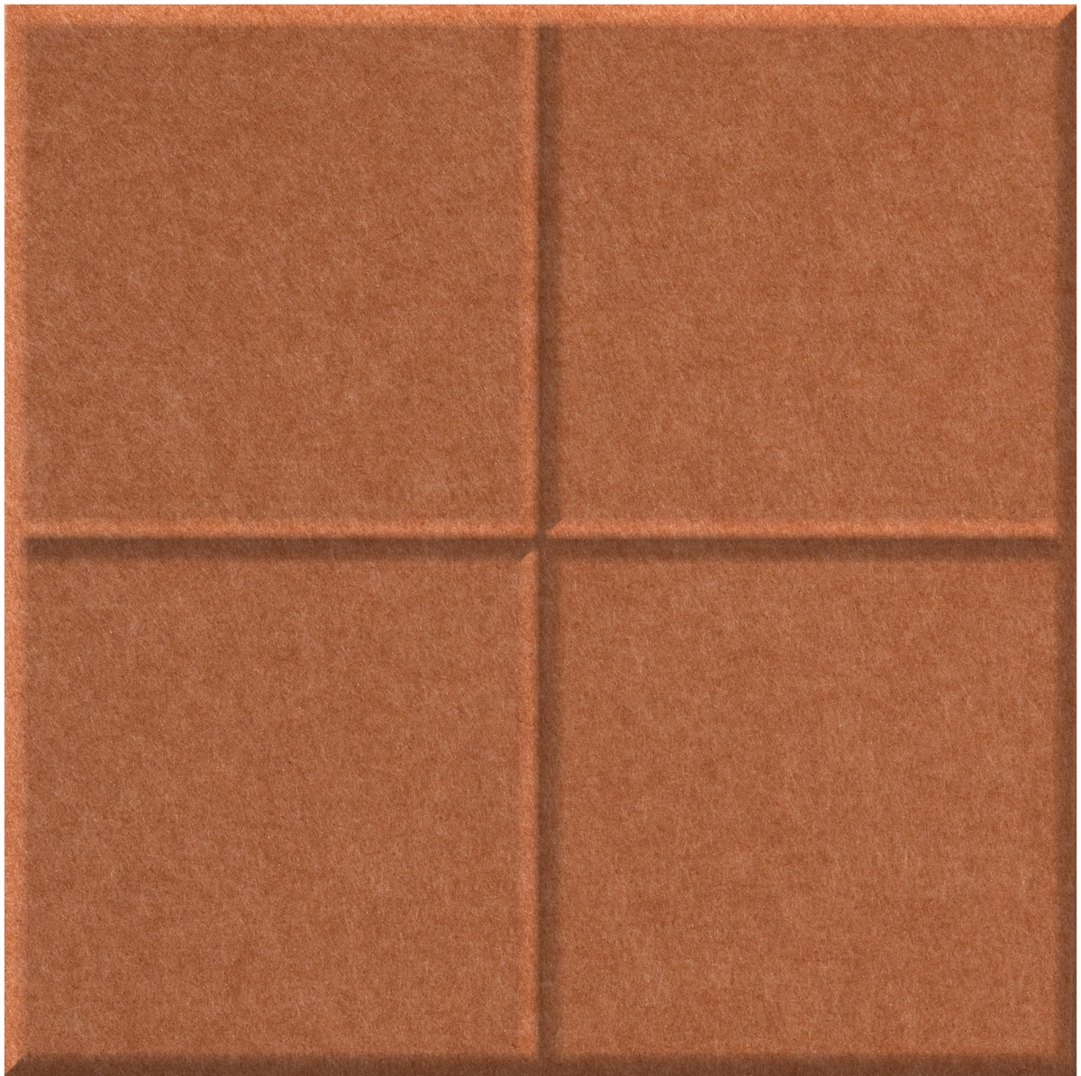 Terracotta-colored tile divided into four equal squares with raised grout lines and textured surface.