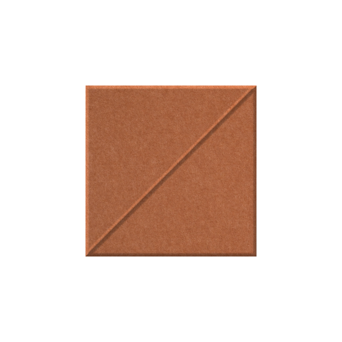 A square terracotta-colored textured tile or material sample with a diagonal line running from the bottom-left to the top-right corner, shown on a plain white background.