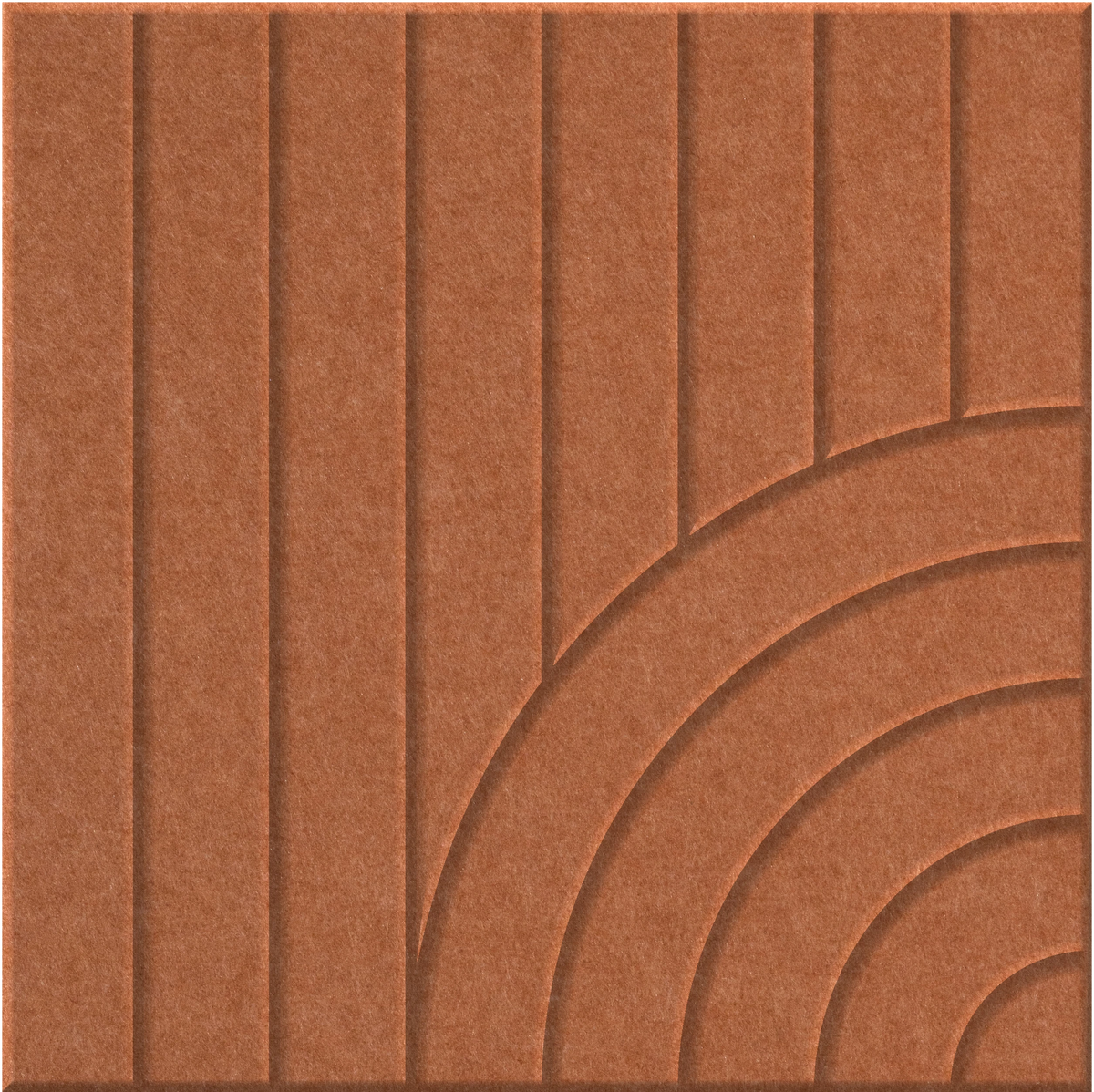 Cinnamon 9mm Engraved Tangent felt sample with concentric quarter circle grooves