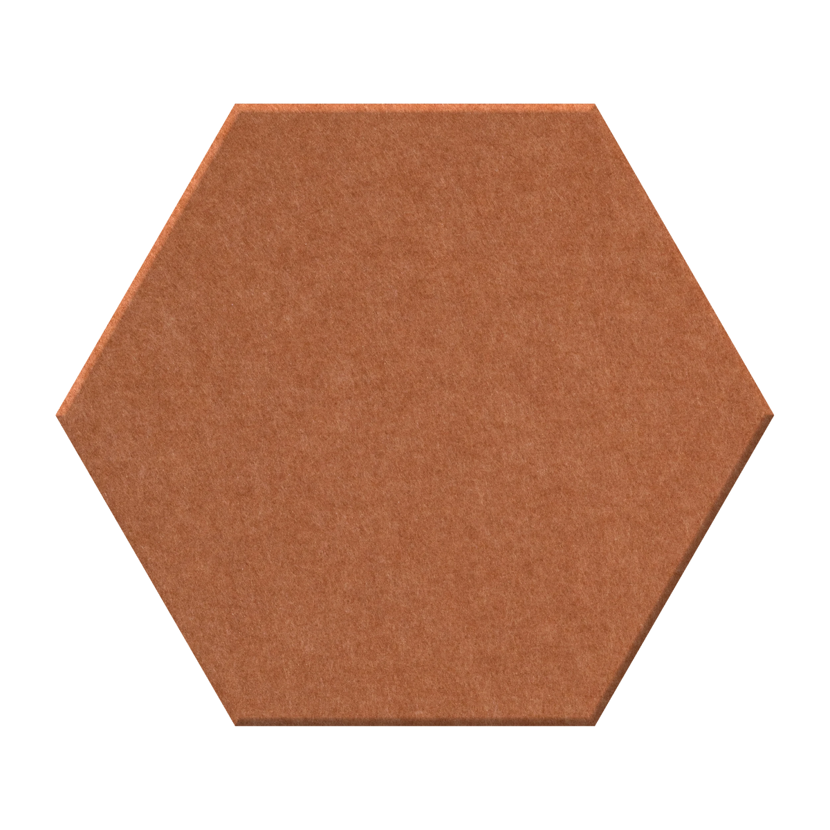 A single hexagonal terracotta brown tile with a textured matte finish, centered on a solid white background.