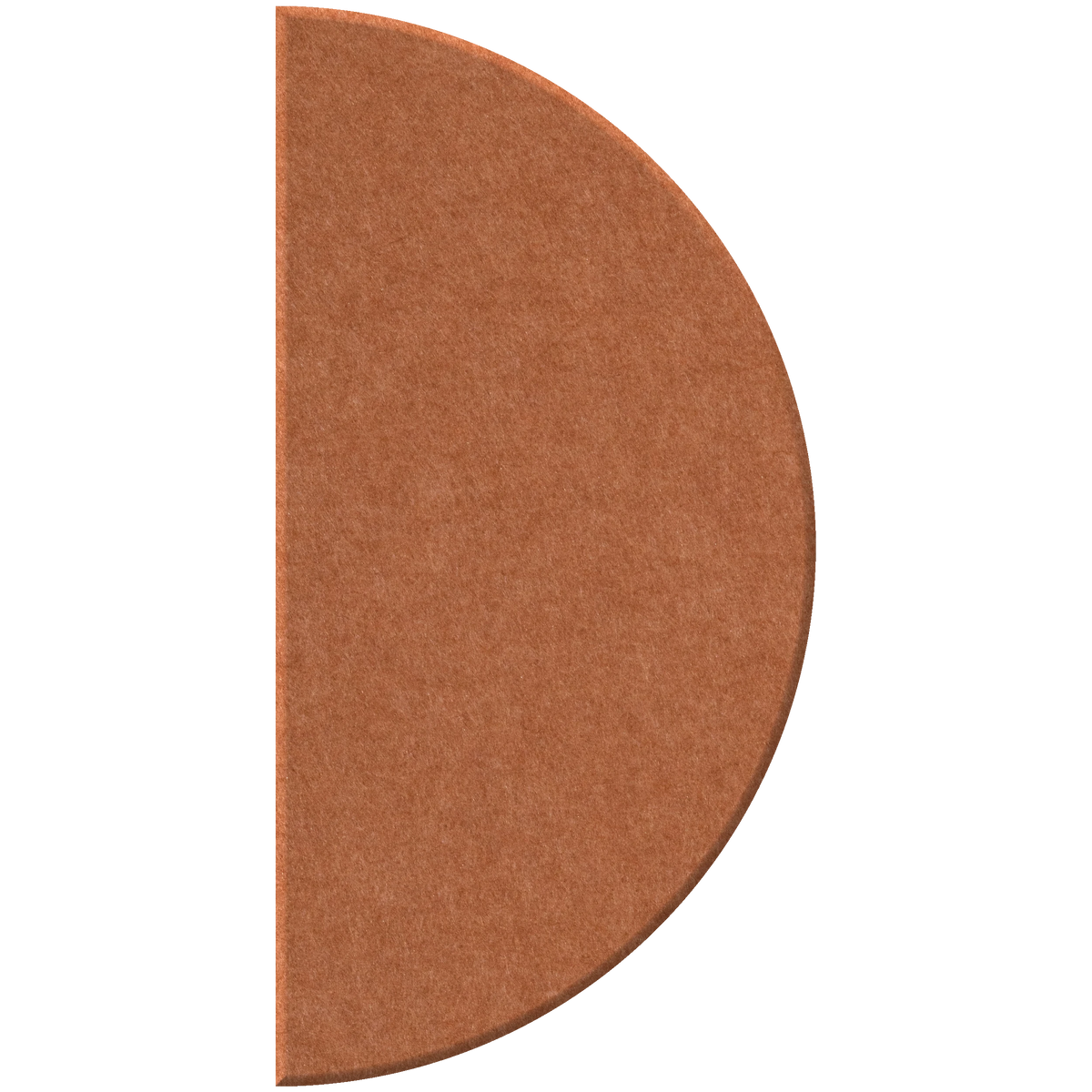 A semi-circular brown felt or carpet sample swatch on a plain white background.