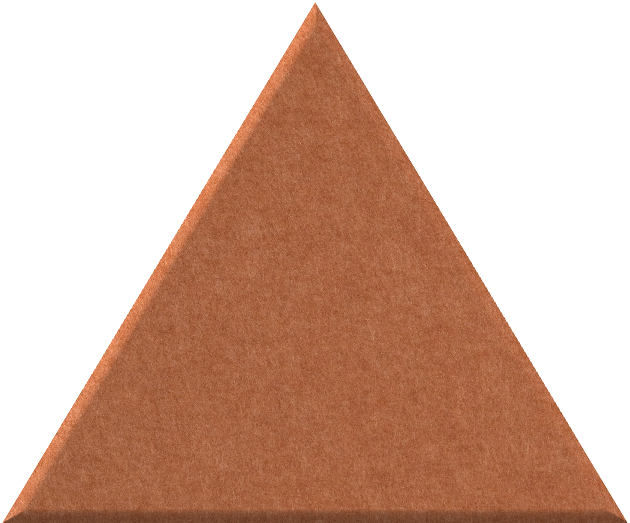 Terracotta-colored triangular tile with a textured surface and beveled edges.