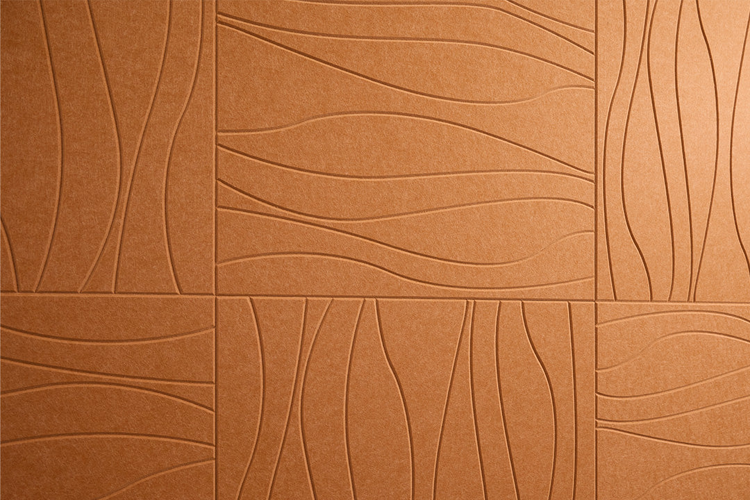 Orange acoustic wall panel texture with wavy pattern