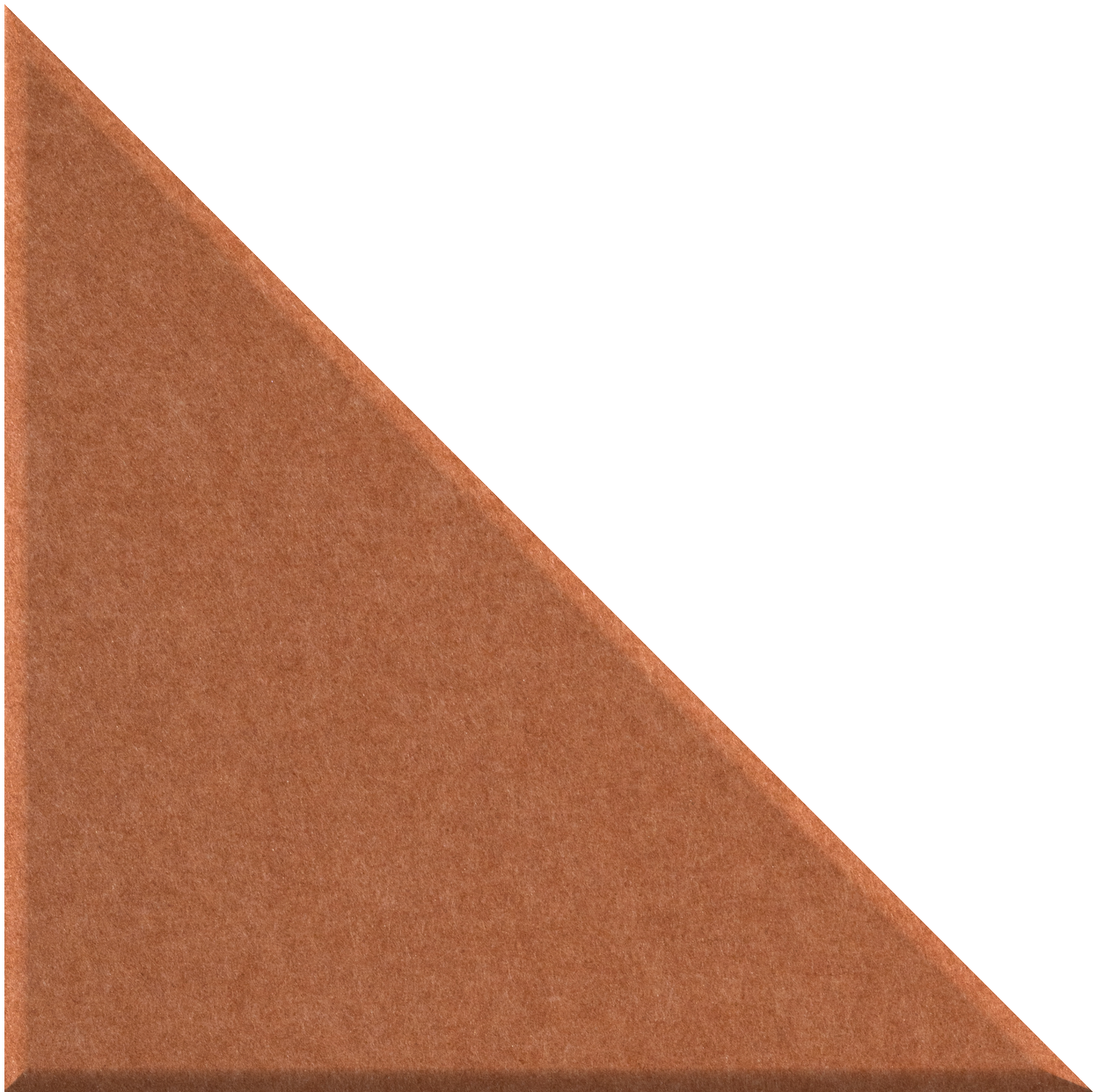 Terracotta right-angle triangle tile with textured surface and straight edges.
