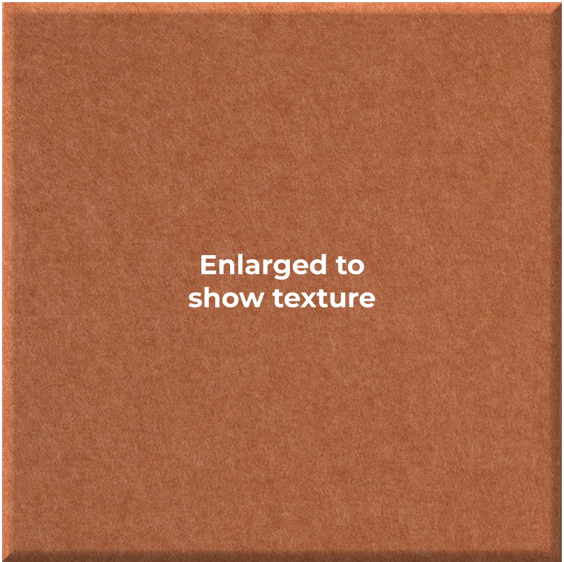 A square brown textured material swatch with the centered white text 'Enlarged to show texture' on it.
