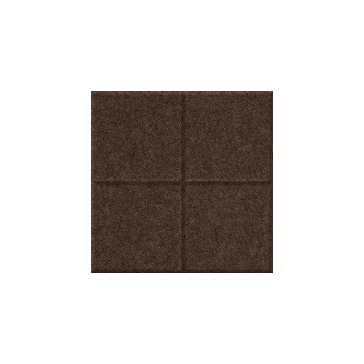 Four square dark brown felt or fabric panels arranged in a 2x2 grid on a plain white background.