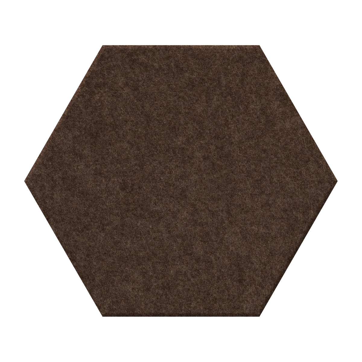 A hexagonal brown felt or fabric swatch shown flat against a plain white background.