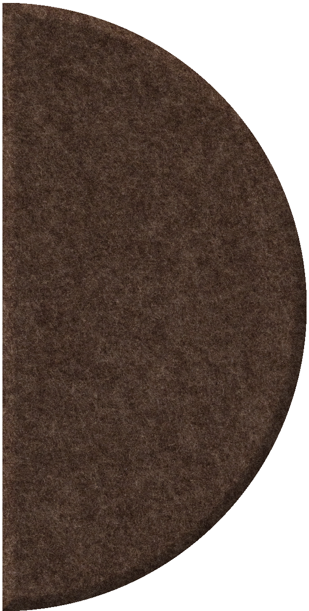 Half circle tile in dark brown with textured surface.