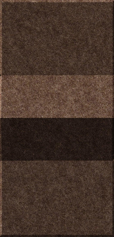 Four stacked carpet tiles in varying shades of brown and dark brown with textured surfaces.