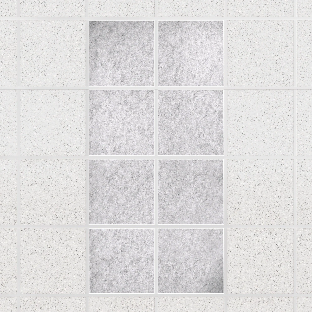 Colorblock felt drop ceiling tiles in solid Nickel, set of 8 in a 2 x 4 layout