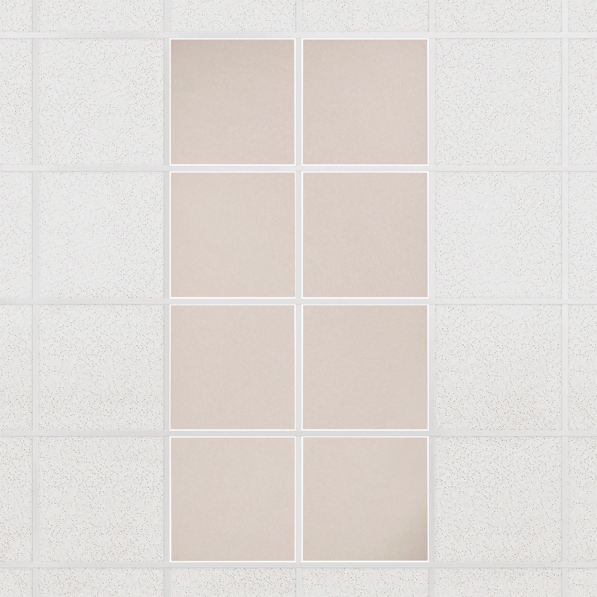 Colorblock felt drop ceiling tiles in solid Ivory, set of 8 in a 2 x 4 layout