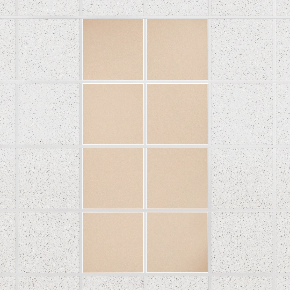 Colorblock felt drop ceiling tiles in solid Porcelain, set of 8 in a 2 x 4 layout