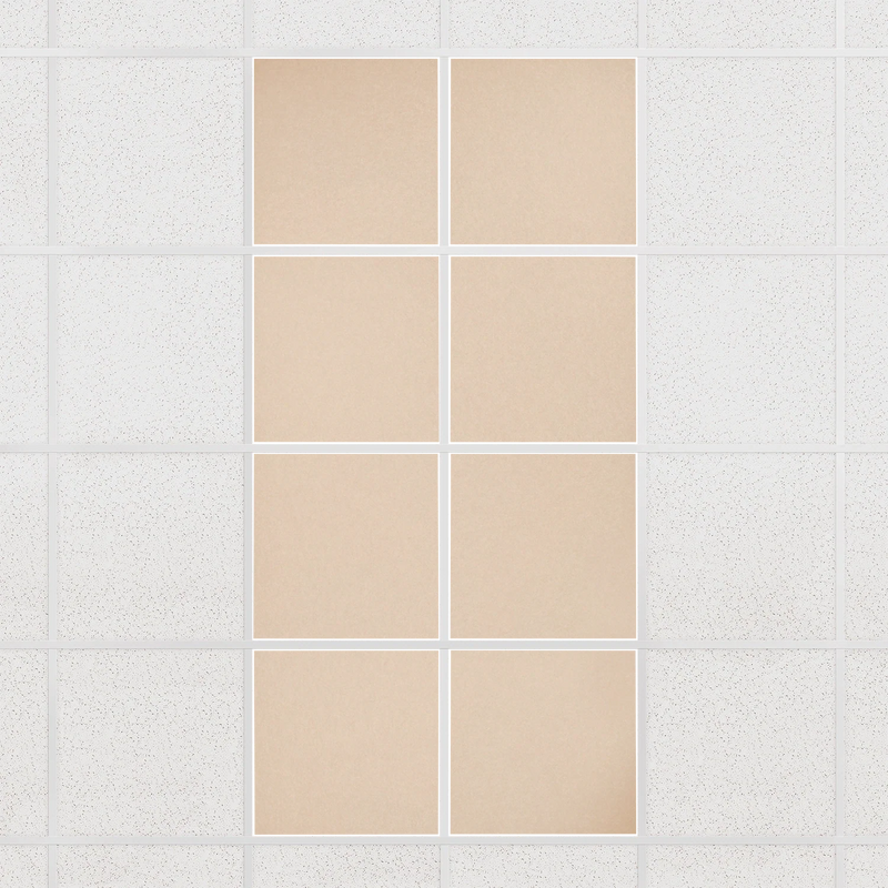 Colorblock felt drop ceiling tiles in solid Porcelain, set of 8 in a 2 x 4 layout
