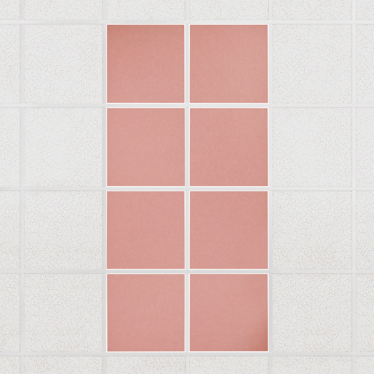 Colorblock felt drop ceiling tiles in solid Coral, set of 8 in a 2 x 4 layout