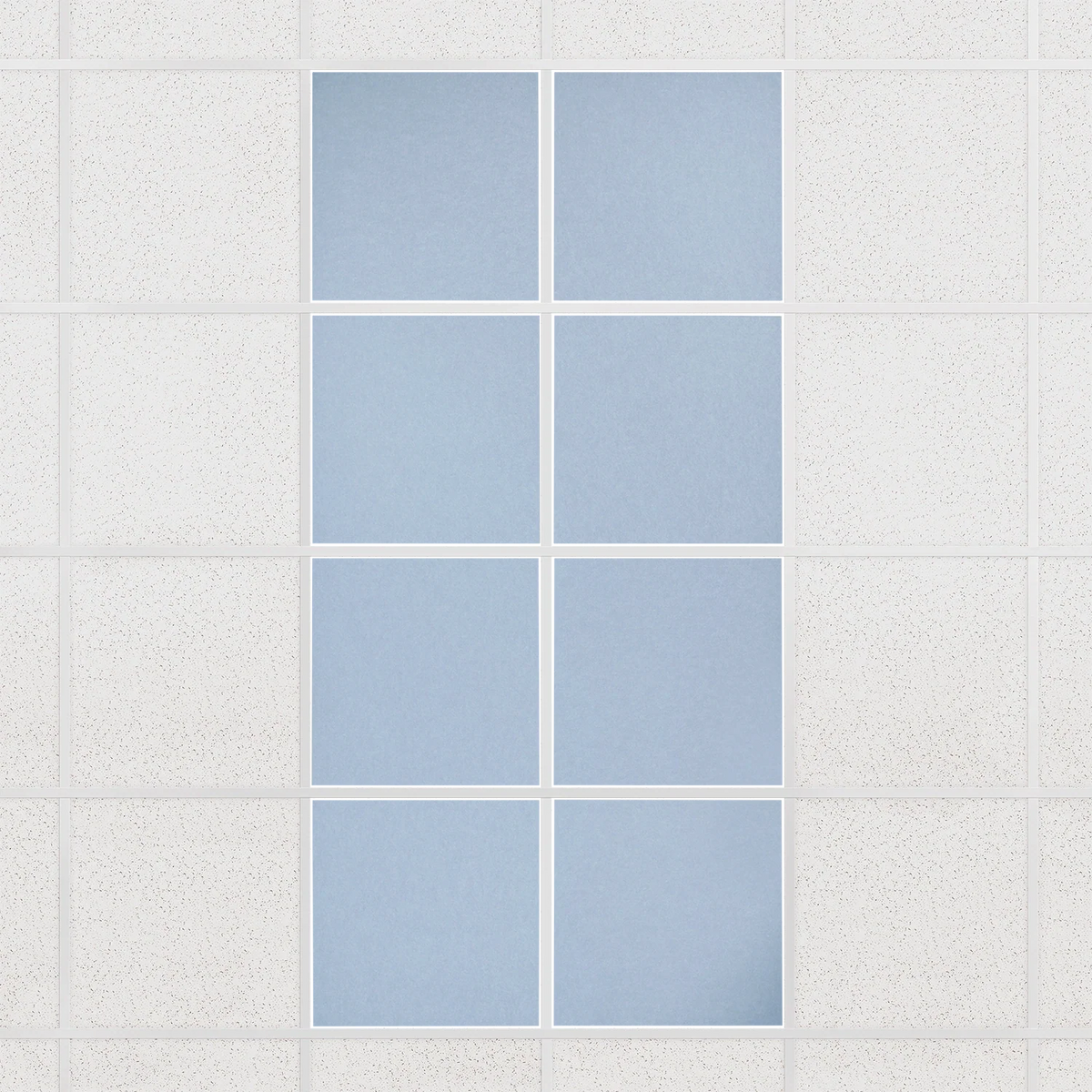 Colorblock felt drop ceiling tiles in solid Powder Blue, set of 8 in a 2 x 4 layout
