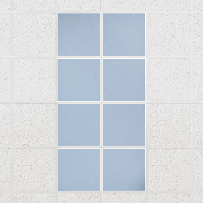 Colorblock felt drop ceiling tiles in solid Powder Blue, set of 8 in a 2 x 4 layout