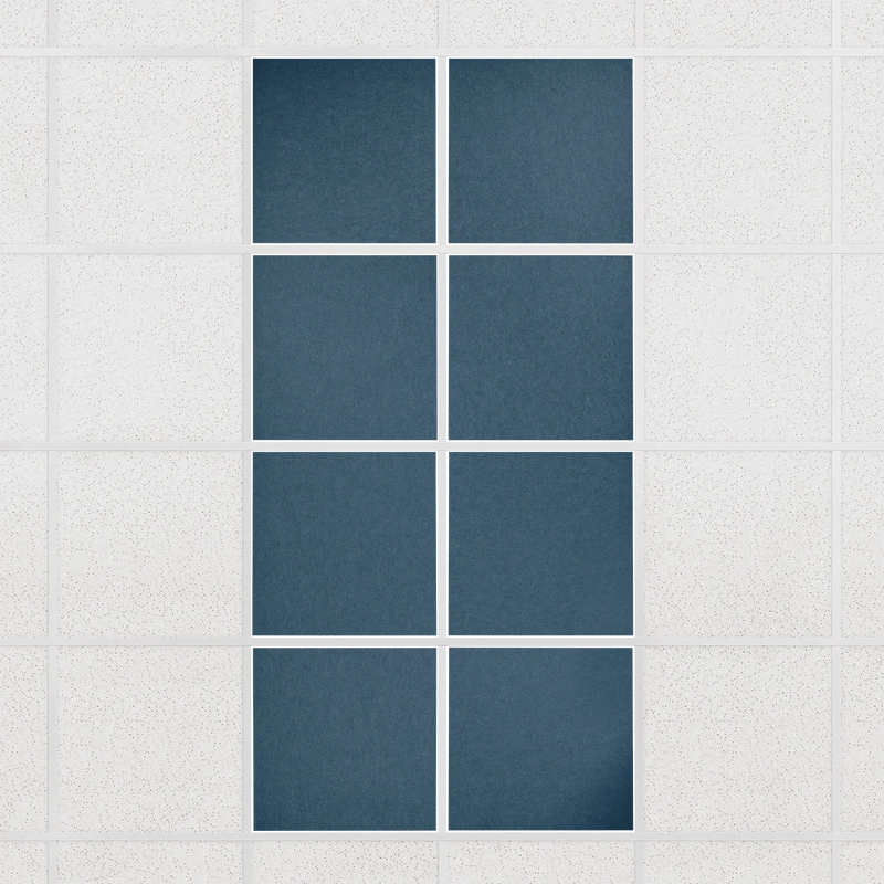 Colorblock felt drop ceiling tiles in solid Slate Blue, set of 8 in a 2 x 4 layout