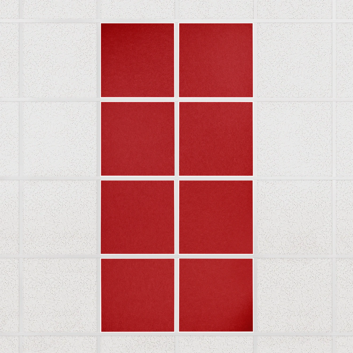 Colorblock felt drop ceiling tiles in solid Scarlet, set of 8 in a 2 x 4 layout